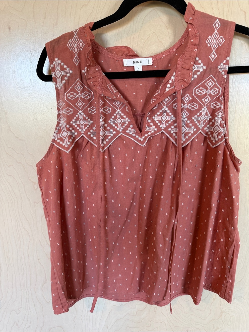 Mine Western Embroidered Sleeveless Tie-Front blouse